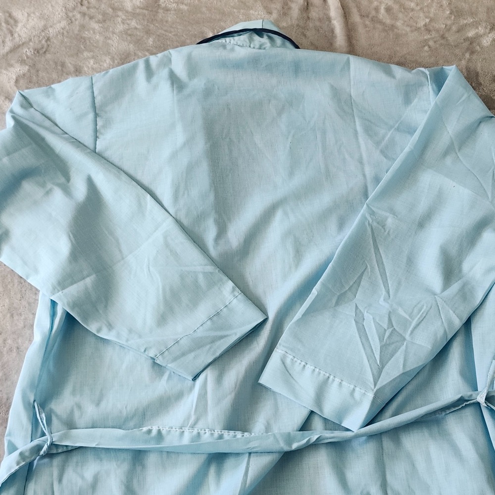 Vintage 1960s/70s Robe Baby Blue w/ Navy Stripe Pockets Men's XL Belt‎ Dad - Picture 11 of 13